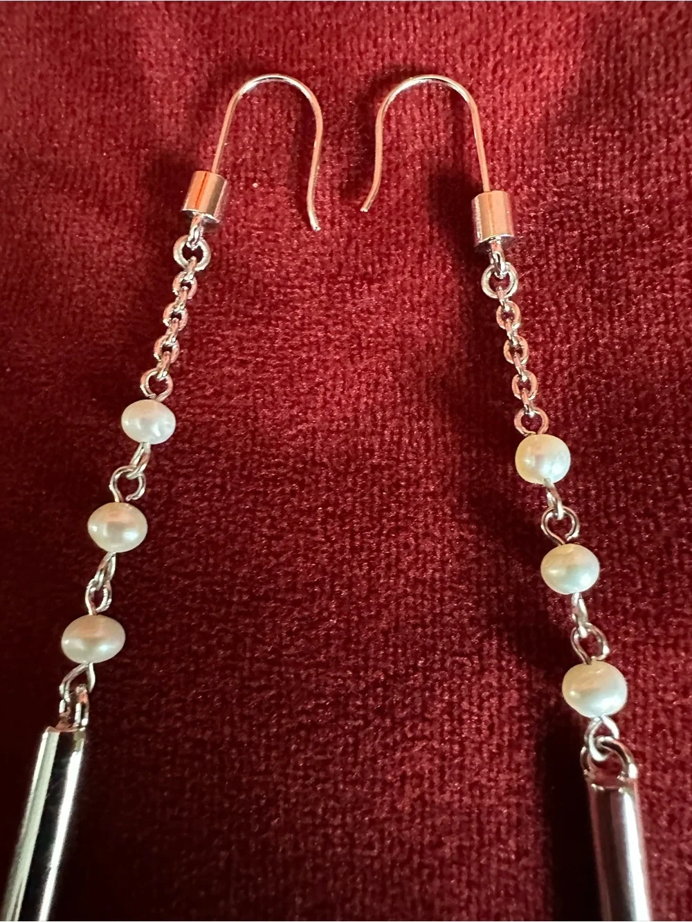 Rare Quality Silver Pearl Drop Lariat Necklace and Earrings Set